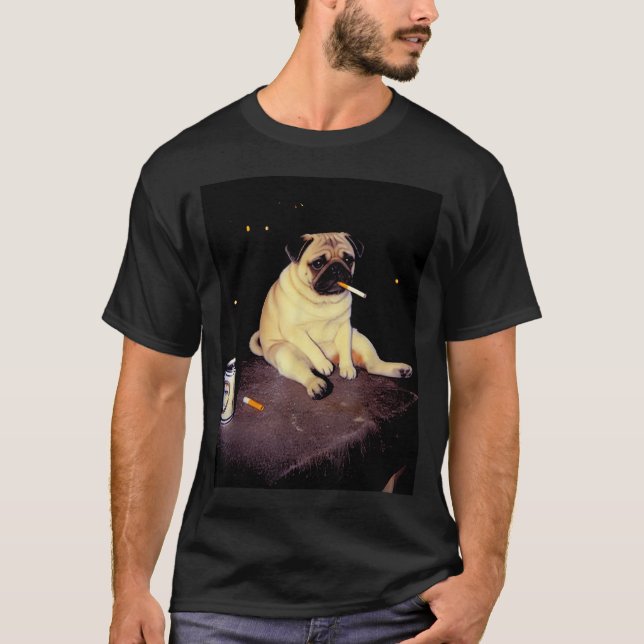 Camiseta Funny Smoking Dog Pug Meme  (Anverso)