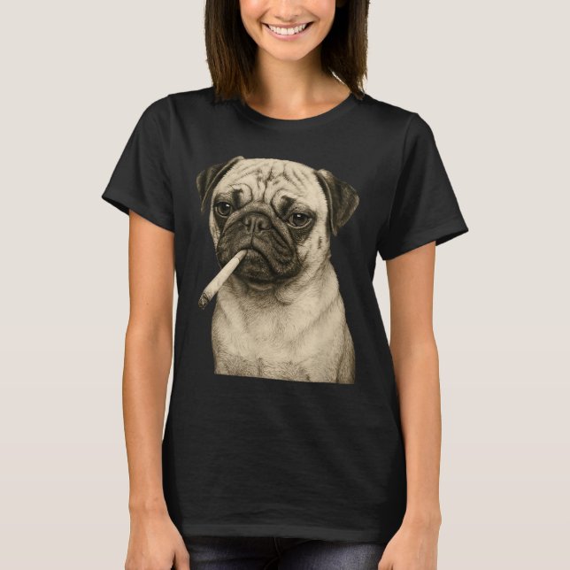Camiseta Funny Smoking Pug Dog Cigarette Gen Z Meme Graphic (Anverso)