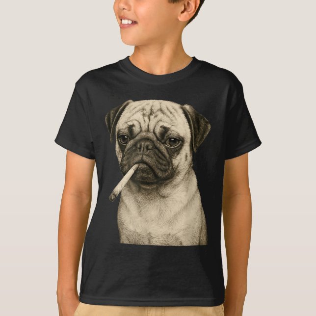 Camiseta Funny Smoking Pug Dog Cigarette Gen Z Meme Graphic (Anverso)