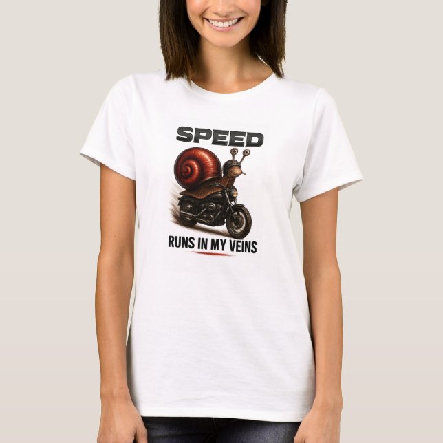 Camiseta Funny Snail Biker – Speed Runs in My Veins (Anverso)
