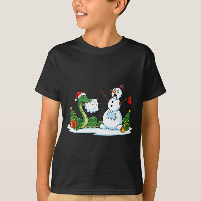 Camiseta Funny Snake Snowman Christmas Tree Xmas Womens Men (Anverso)