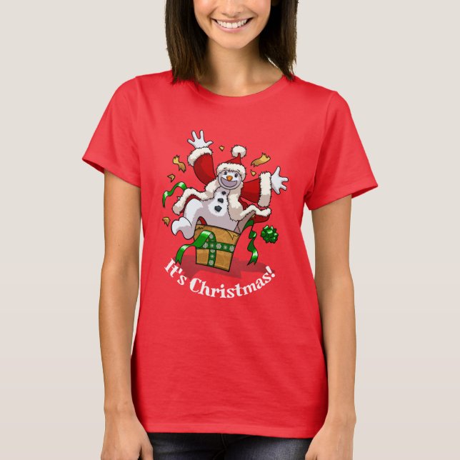 Camiseta Funny Snowman It's Christmas! Big Surprise Cartoon (Anverso)