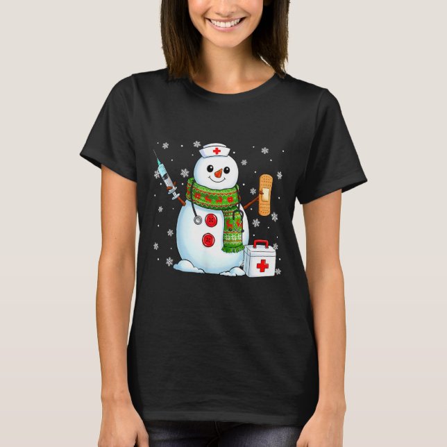 Camiseta Funny Snowman Nurse Pjs Pajamas Christmas Xmas Wom (Anverso)