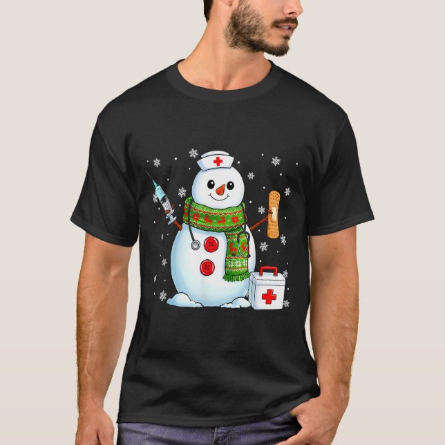 Camiseta Funny Snowman Nurse Pjs Pajamas Christmas Xmas Wom (Anverso)