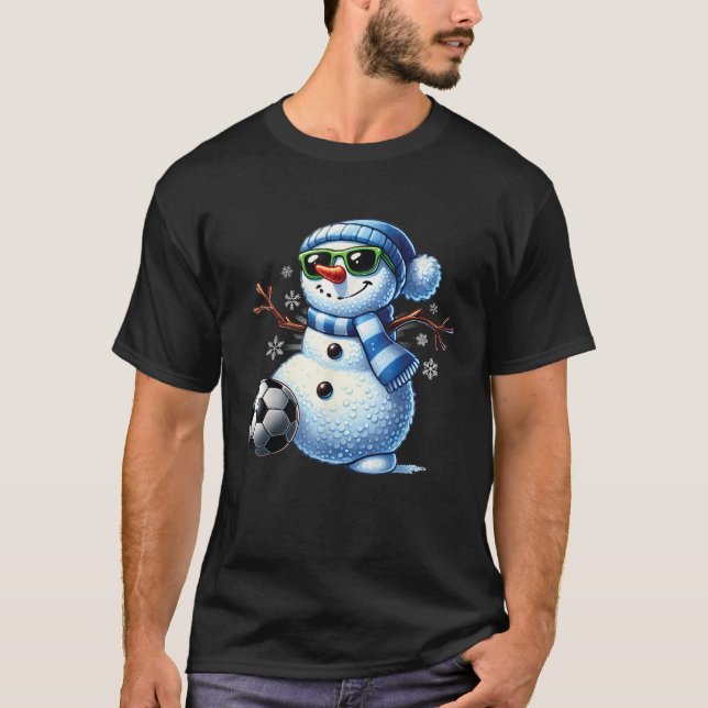 Camiseta Funny Snowman Playing Soccer Lovers Boys Kids Teen (Anverso)