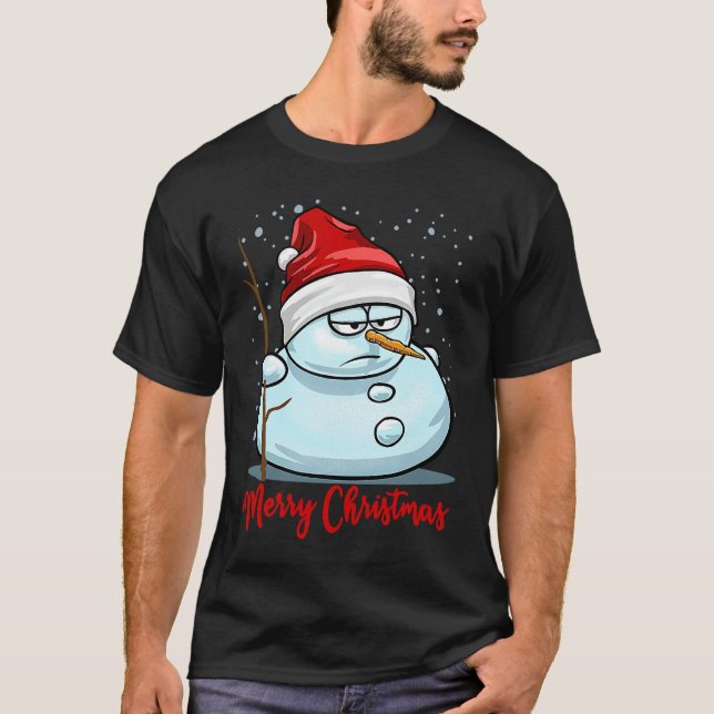 Camiseta Funny Snowmen Merry Christmas Snowflakes Santa Hat (Anverso)