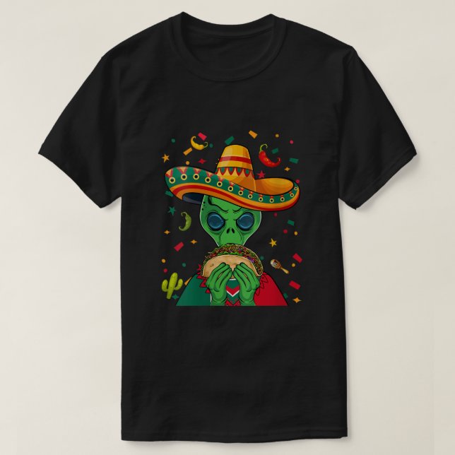Camiseta Funny Sombrero Alien Taco UFO Mexico Flag Cinco D (Diseño del anverso)