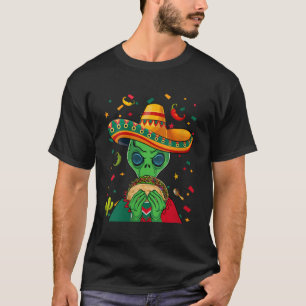 Camiseta Funny Sombrero Alien Taco UFO Mexico Flag Cinco D