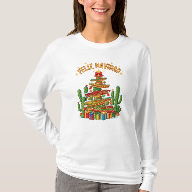 Camiseta Funny Sombrero Stack Christmas Tree Feliz Navidad (Anverso)