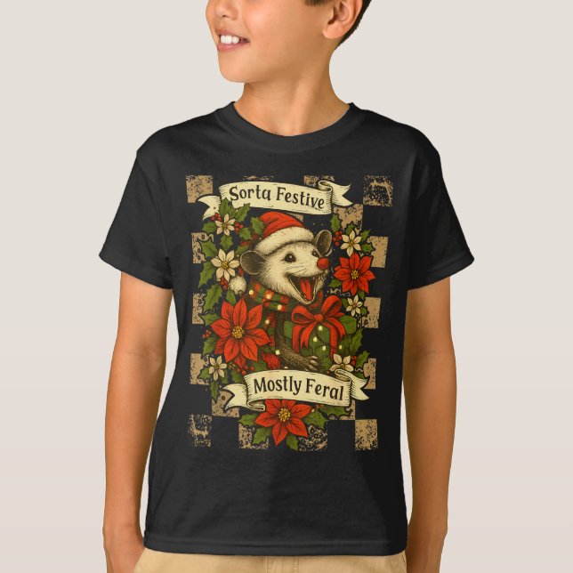 Camiseta Funny Sorta Festive Mostly Feral Ssum Christmas Os (Anverso)