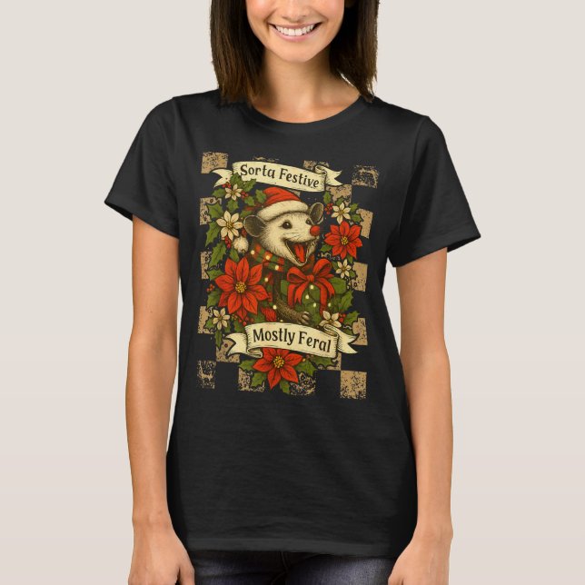 Camiseta Funny Sorta Festive Mostly Feral Ssum Christmas Os (Anverso)