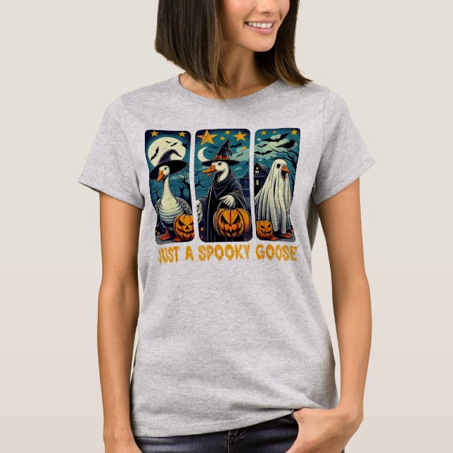Camiseta Funny Spooky Goose Halloween Witch Pumpkin Art (Anverso)