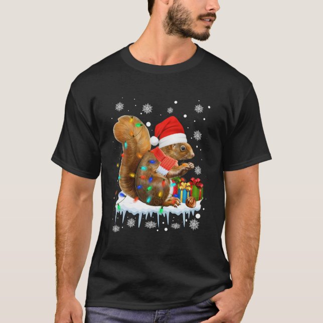 Camiseta Funny Squirrel Decoraciones navideñas Santa Hat Xm (Anverso)