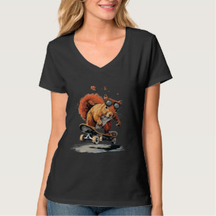 Camiseta Funny Squirrel Skateboarding Gafas de sol Cute Ani