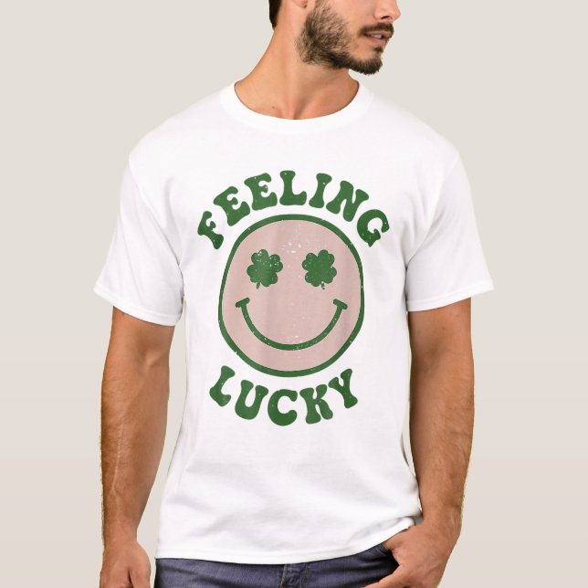 Camiseta Funny St Patrick Day Feeling Lucky Smile Face (Anverso)