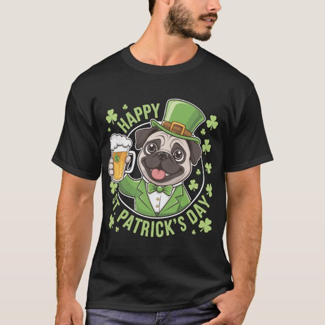 Camiseta Funny St. Patrick�s Day Pug with Beer Mug (Anverso)