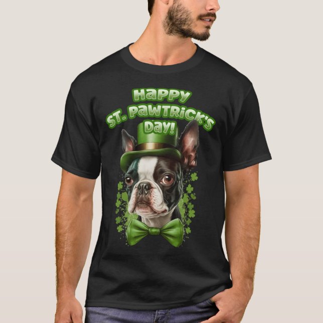 Camiseta Funny St. Patrick's Day Boston Terrier Pawstrick L (Anverso)