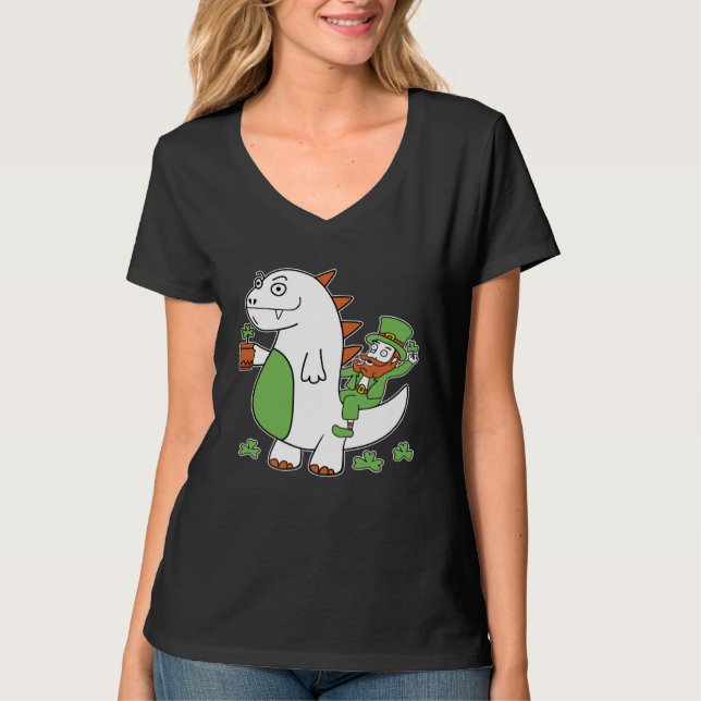 Camiseta Funny St Patrick's Day Shirt Leprechaun Dragon Clo (Anverso)