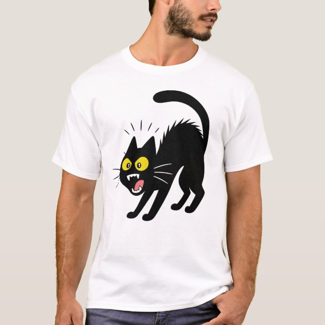 Camiseta Funny Startled Black Cat Cartoon Illustration (Anverso)