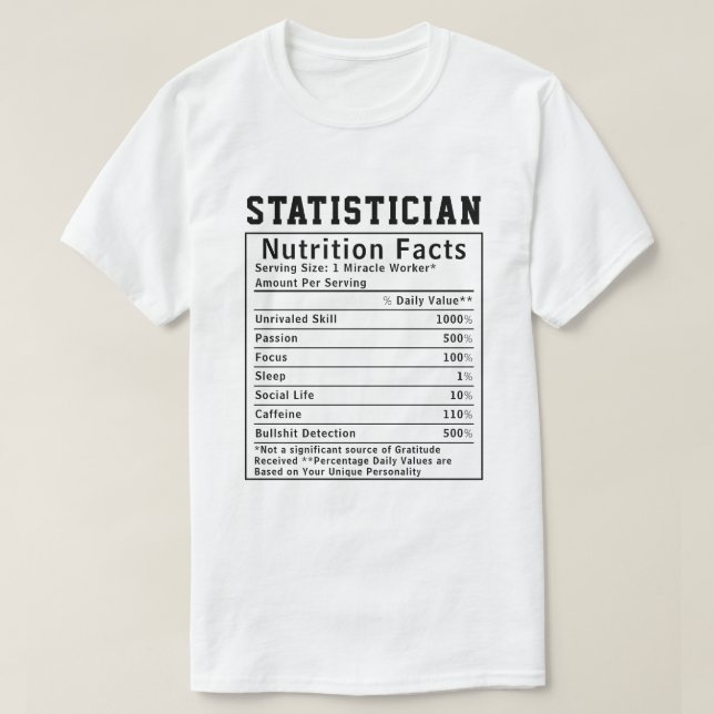 Camiseta Funny Statistician Nutrition Facts Data Science  (Diseño del anverso)
