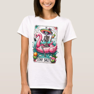 Camiseta Funny Stay Salty Flamingo Float Skeleton Tarot