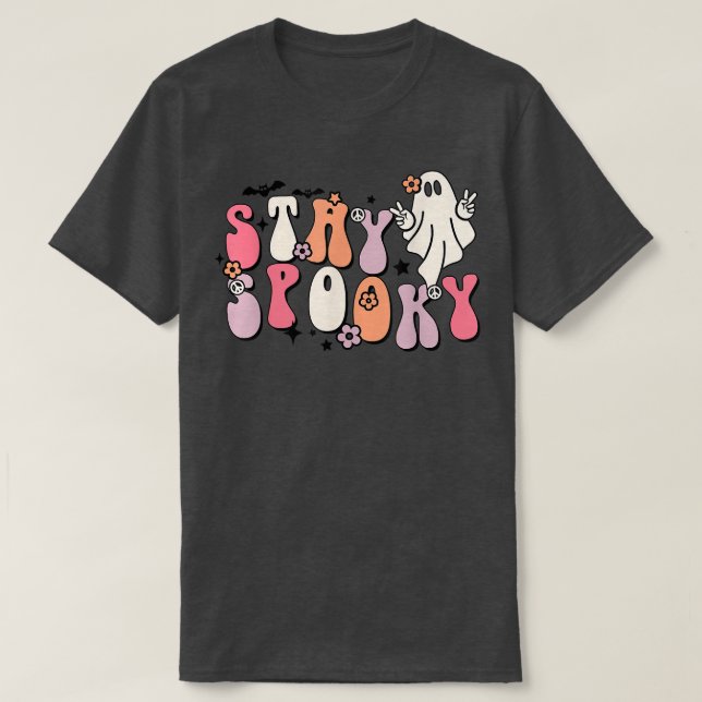 Camiseta Funny Stay Spooky Vibes Retro Floral Ghost Hippie  (Diseño del anverso)