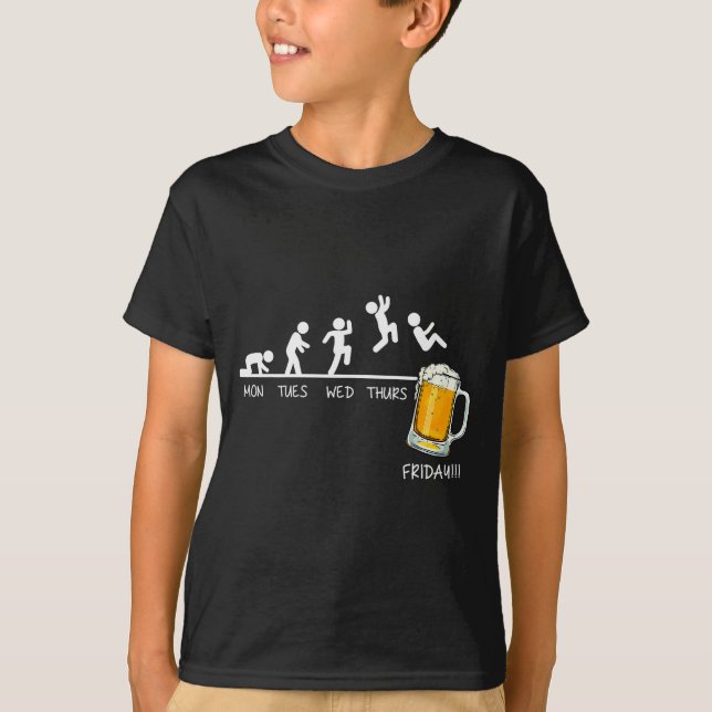 Camiseta Funny Stickman Jumping Beer Days Of Week Friday Dr (Anverso)