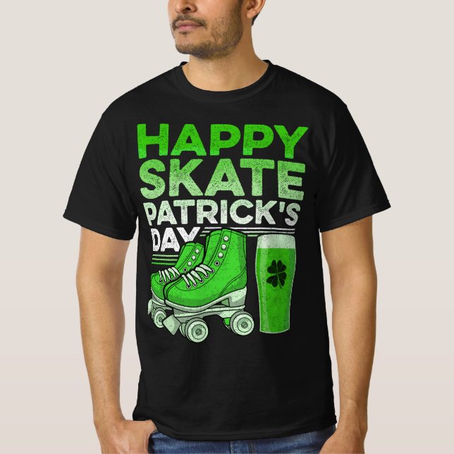 Camiseta Funny StPatrick's Day Roller Skates Beeer  (Anverso)