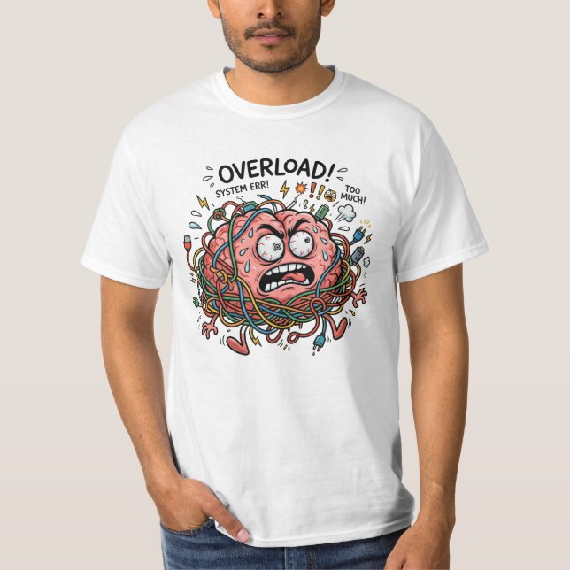 Camiseta Funny Stressed Brain Overload Tangled Wires Tech E (Anverso)