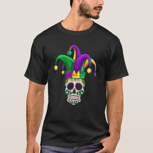 Camiseta Funny Sugar Skull Jester Mardi Gras Party Men Wome (Anverso)
