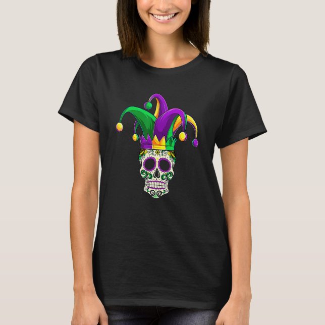 Camiseta Funny Sugar Skull Jester Mardi Gras Party Men Wome (Anverso)