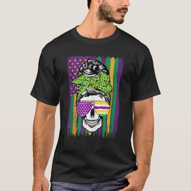 Camiseta Funny Sugar Skull Mardi Gras Fiesta 2023 Costume (Anverso)