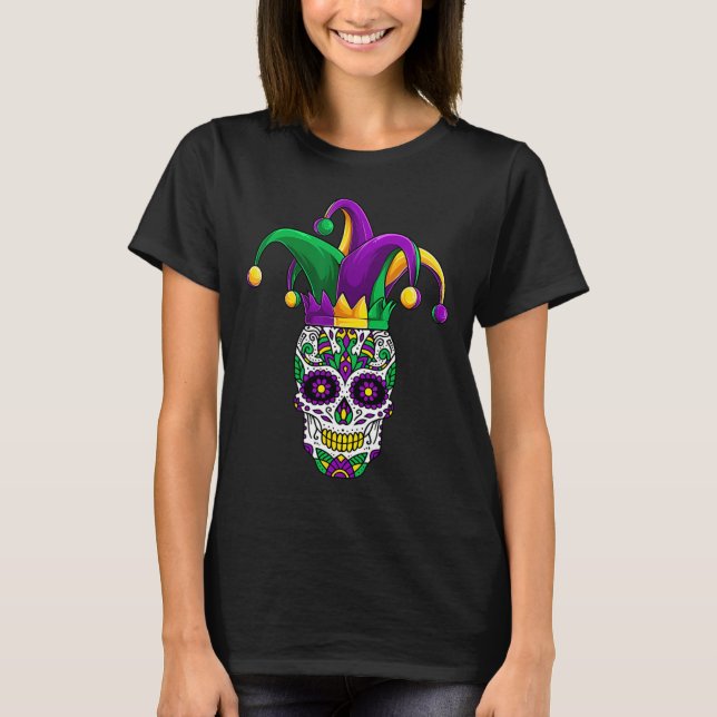 Camiseta Funny Sugar Skull Mardi Gras Fiesta Appartal (Anverso)