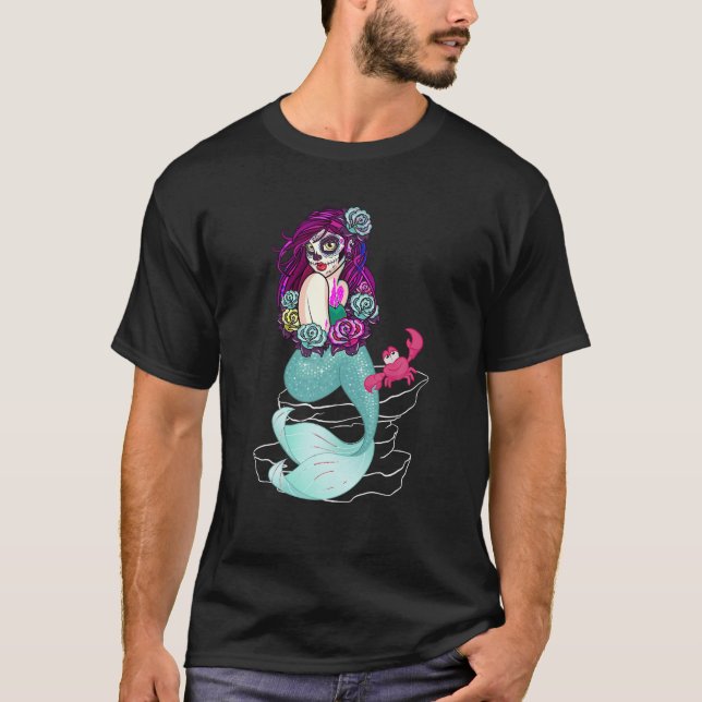 Camiseta Funny Sugar Skull Mermaid Dia de Muertos Halloween (Anverso)