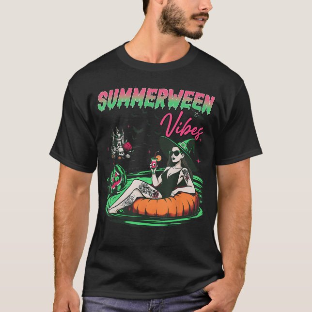 Camiseta Funny Summerween Vibes Pumpkin Spooky Vacation Sum (Anverso)
