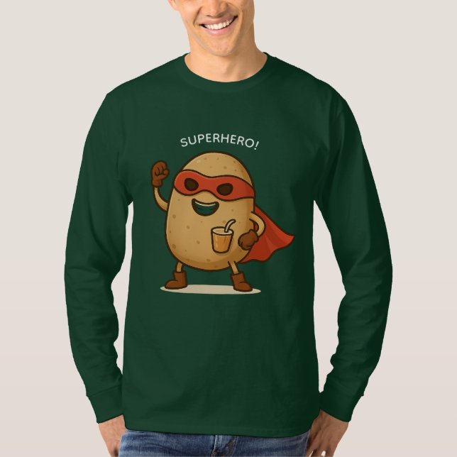 Camiseta Funny Superhero Potato Cartoon Long Sleeve T-Shirt (Anverso)