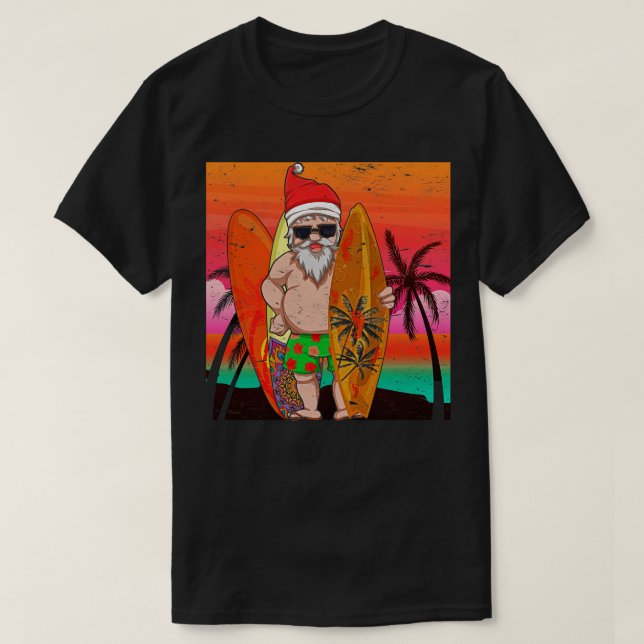 Camiseta Funny Surfer Santa Claus Navidades de verano del a (Diseño del anverso)