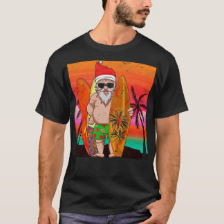 Camiseta Funny Surfer Santa Claus Navidades de verano del a