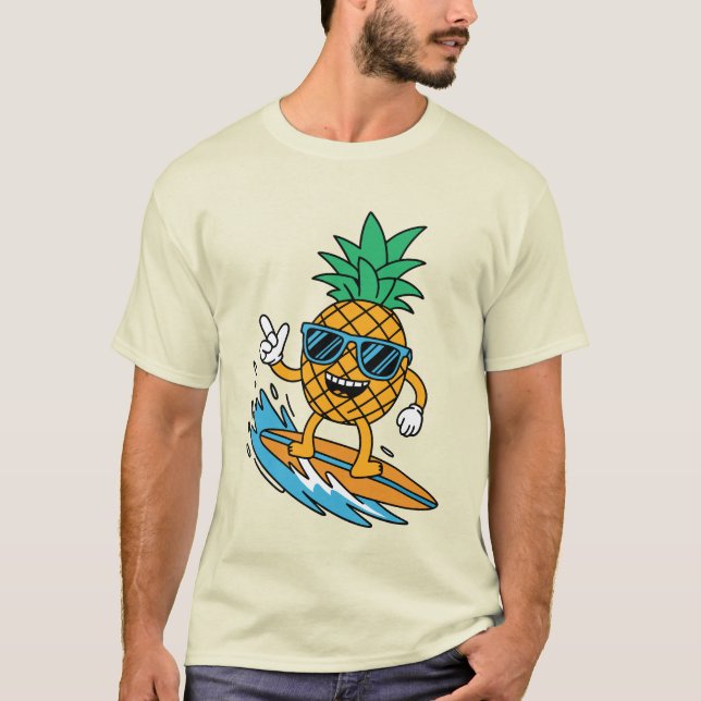 Camiseta Funny Surfing Pineapple T-Shirt Tropical Surf Tee (Anverso)