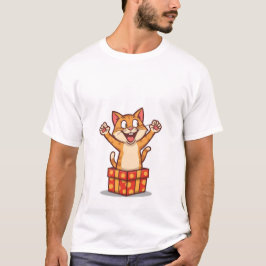 Camiseta Funny Surprised Cat Jumping Out of Gift Box✨🎁