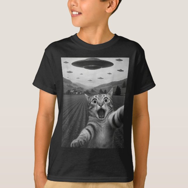 Camiseta Funny Surprised Ed Cat Selfie With Alien Ufo Cat U (Anverso)