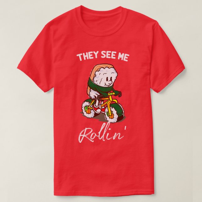 Camiseta Funny Sushi Biker l Me ven rollin (Diseño del anverso)