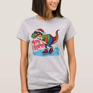 Camiseta Funny T-rex Dinosaur Hielo Patinar Feliz Navidad