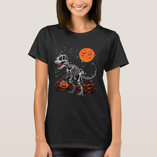 Camiseta Funny T Rex Dinosaur Skeleton & Pumpkin Halloween  (Anverso)