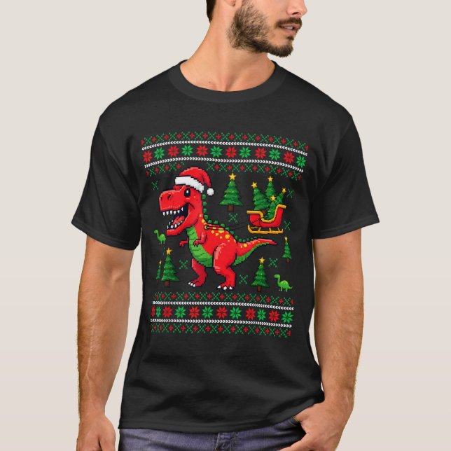 Camiseta Funny T-rex Dinosaur Ugly Christmas Pajama Xmas  (Anverso)