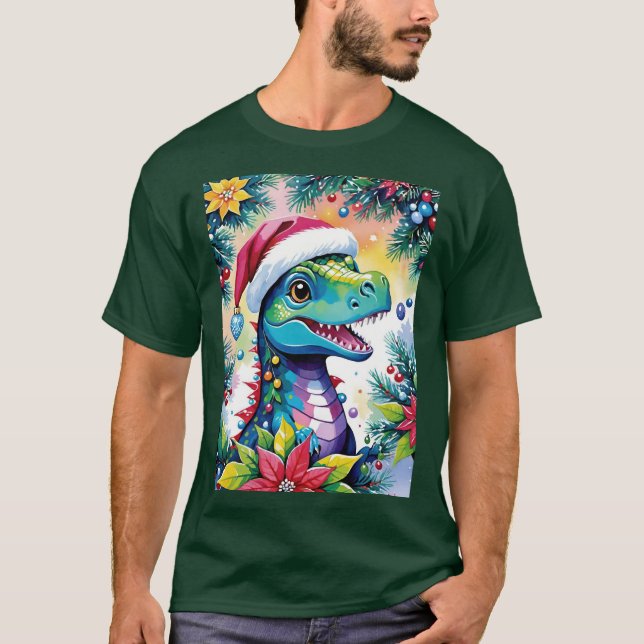 Camiseta Funny T-Rex Santa Navidades Cheer (Anverso)