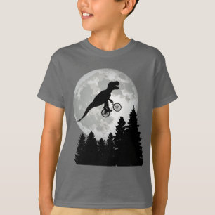 Camiseta Funny T-Rex volando en bicicleta con luna llena