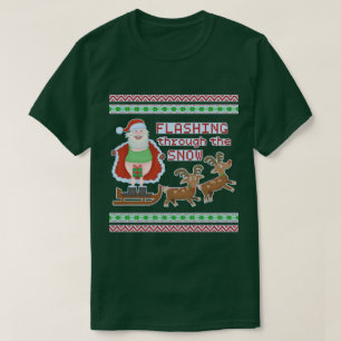 Camiseta Funny Tacky Christmas   Santa Flashing Thru Snow