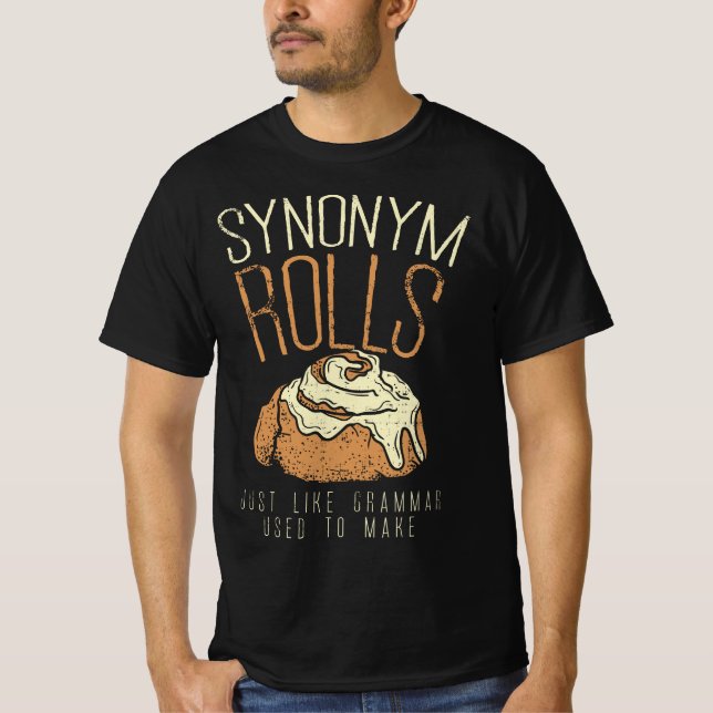 Camiseta Funny Teacher, Student Synonym Rolls Grammar  (Anverso)