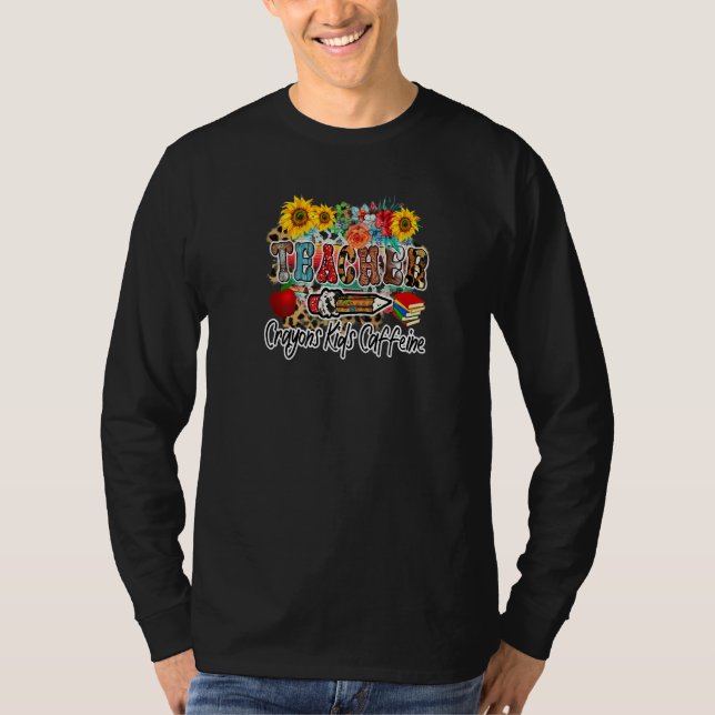 Camiseta Funny Teachers Crayons, Kids, Caffeine Cute School (Anverso)